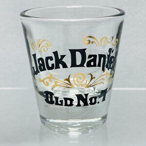 Jack Daniels Old No. 7 Whiskey Shot Glass Clear Gold Black Barware Collectible